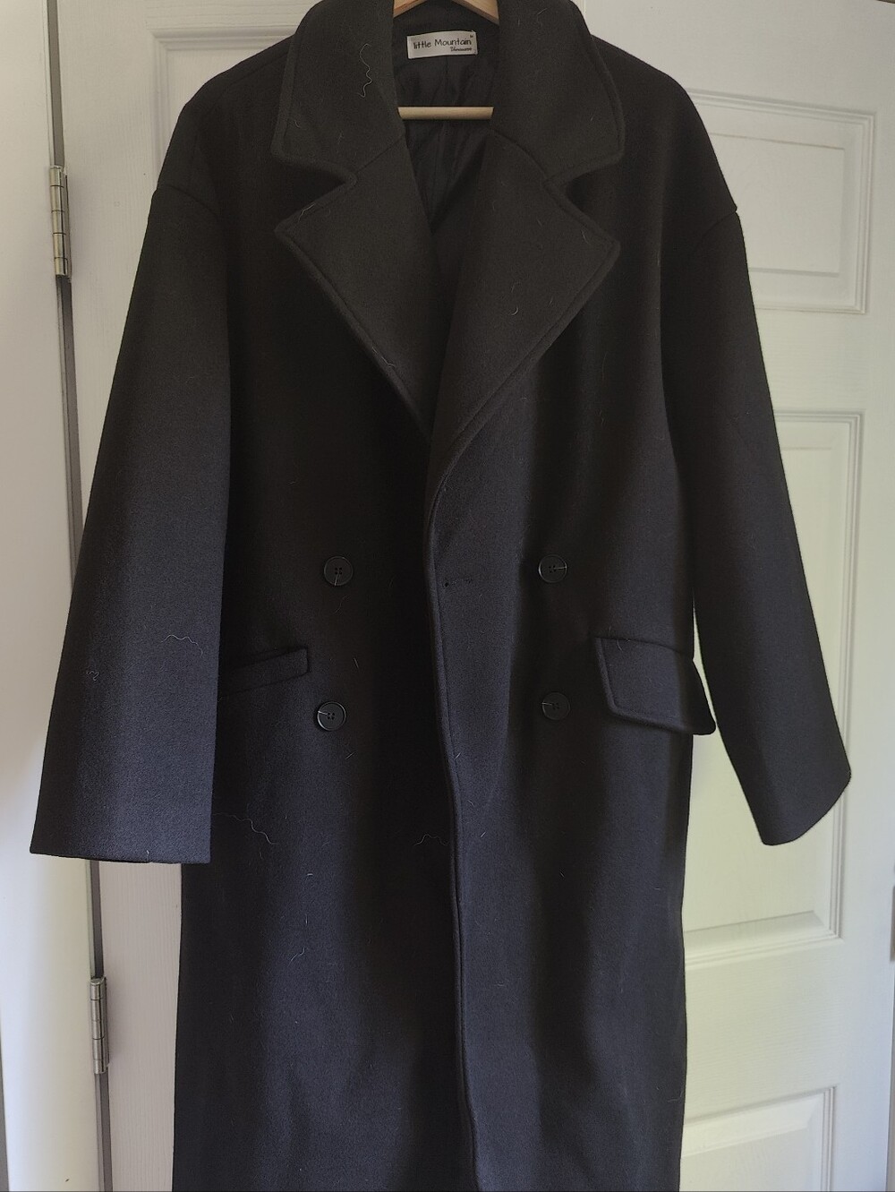 Little Mountains Black Double-Breasted Trench Coat